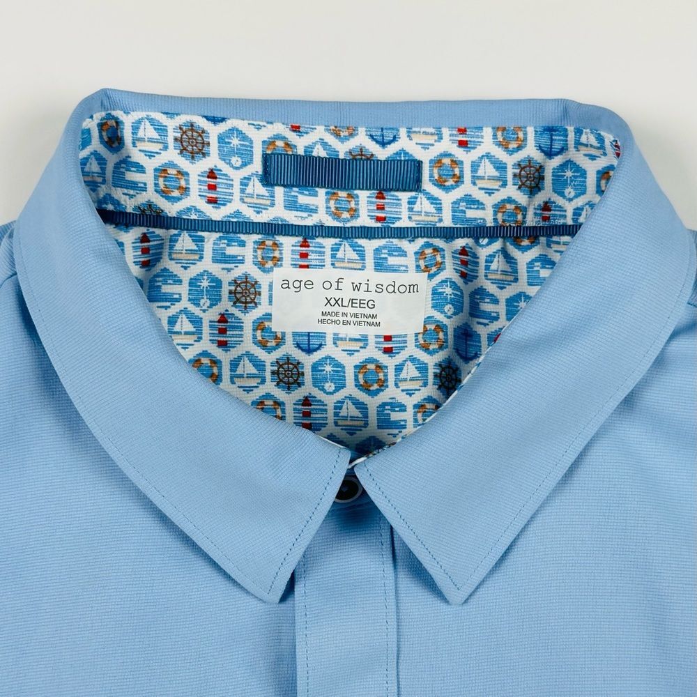 Age of Wisdom Men’s Blue Button Down Short Sleeve Shirt SZ 2XL/XXL Nautical